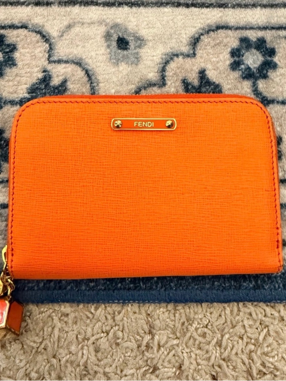Fendi orange and Beige Compact Wallet with COA